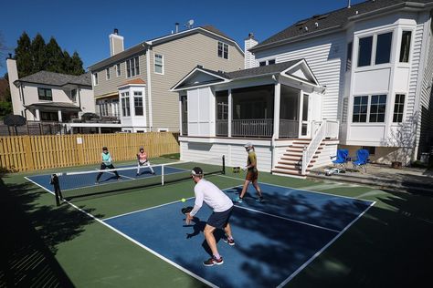 Backyard Pickleball Court, Outdoor Sports Court, Backyard Court, Cheap Landscaping, Secret Kitchen, Basketball Court Backyard, Backyard Sports, Backyard Basketball, Pickleball Courts