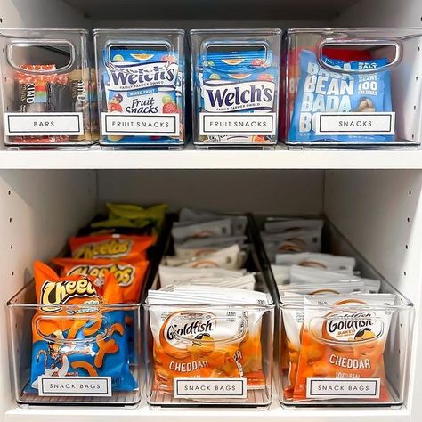 mDesign Home Organization Solutions | 🍿 SNACK BREAK 🍿 16 x 5.75 x 5 bins are so verstial and allow easy access for your favorite snacks! Tell us if you’re team Cheetos or... | Instagram Snack Cupboard Organization, Organize Cupboards, Snack Cupboard, Snack Bin, Cupboard Organization, Chocolate Stores, Cheap Organization, Snack Organizer, Tiny Room