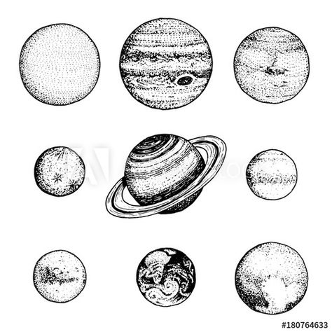 Planets Tattoo Simple, Mercury Drawing, Drawing Planets, Planets In Solar System, Pluto Planet, Venus Jupiter, Mercury Planet, Moon And The Sun, Saturn Tattoo