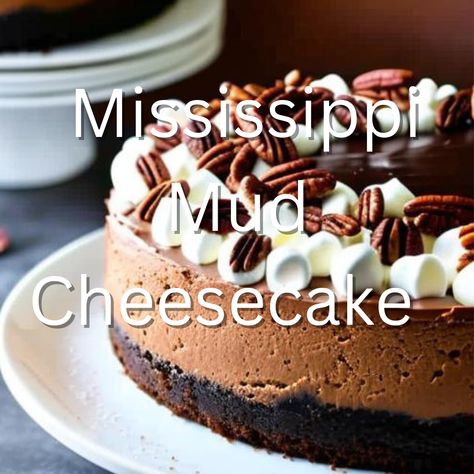 Mississippi Mud Cheesecake Bourbon Pecan Pie Recipe, Mississippi Mud Cake, Chocolate Pie With Pudding, Yummy Cheesecake, Mississippi Mud, Southern Desserts, Chocolate Crust, Pecan Pie Recipe, Cheesecake Desserts