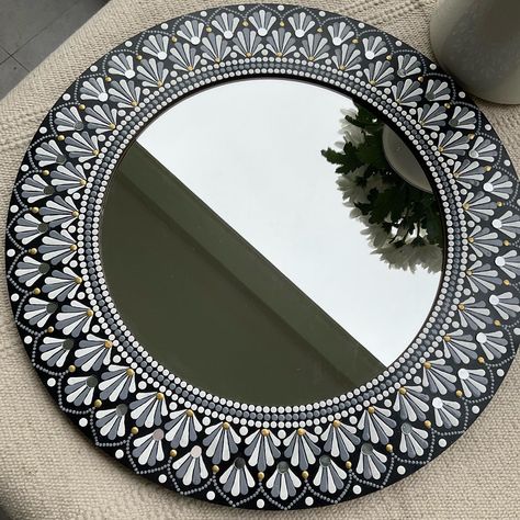 #mirror #mandala Framed Mandala Wall Art, Dot Painting Wall Art, Circular Lippan Art, Mandala On Mirror, Mandala Art Frames On Wall, Mirror Mandala Art On Canvas, Clay Mirror Mandala Art, Mirror Dot Mandala Art, Mandala Art Mirror