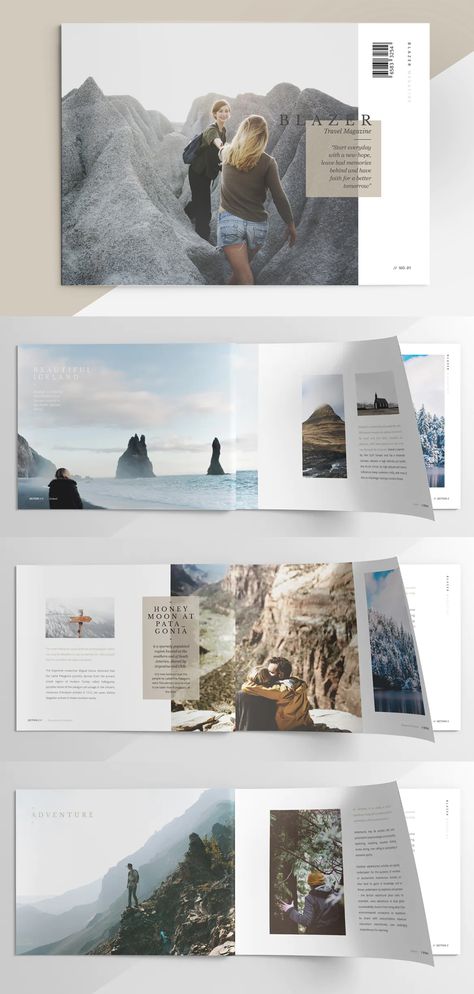 Travel Magazine Template INDD - 15 pages Photo Album Template Layout, Photo Album Magazine Layout, Travel Magazine Layout Design Templates, Travel Photo Book Layout Design, Digital Photo Album Design, Travel Book Template, Travel Book Design Layout, Travel Photo Album Layout, Travel Editorial Design