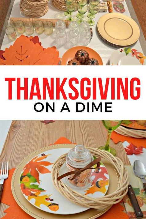 Dollar Store Decorating, Thanksgiving Table Settings Dollar Store, Thanksgiving Table Settings Diy, Coffee Bean Sacks, End Table Makeover, Stenciled Table, Fall Placemats, Thanksgiving Table Runner, Thanksgiving Tablescape