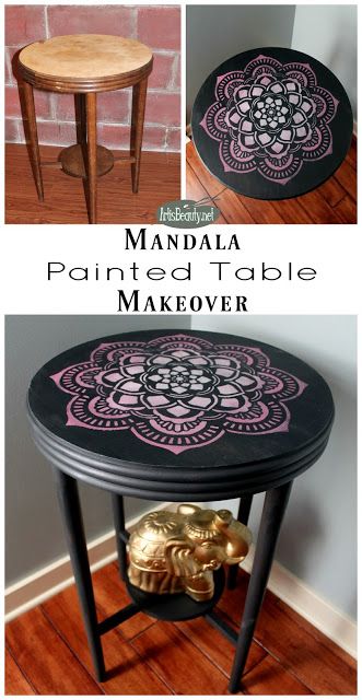 Hand painted furniture. Boho style. Mandala design.  Bohemian furniture. eclectic pink and gray modern chic golden elephant diy blogger artisbeauty Elephant Diy, Golden Elephant, Bohemian Furniture, Boho Furniture, Furniture Rehab, Table Makeover, Bohol, Refurbished Furniture, Hand Painted Furniture