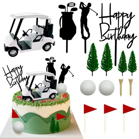 Golf Cart Cake, Golf Cake Toppers, Golf Themed Cakes, Flag Cake Topper, Golf Birthday Cakes, Golf Theme Party, Golf Cake, Golf Birthday Party, Fest Temaer