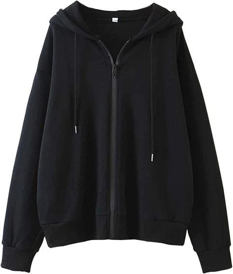 Oversized Zip Up Hoodie, Oversized Clothes, Loose Hoodie, Baggy Clothes, Crop Top Sweatshirt, Fashion Hoodies, Basic Jackets, Black Zip Ups, Oversized Jacket