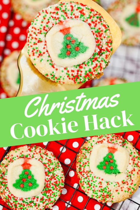 Use this simple and easy Christmas Cookie Hack with Pillsbury Christmas tree cookies and sugar cookies. The kids can help make these. No mess and only a couple of ingredients. Ready in about 20 minutes. Pillsbury Stacked Cookies, Pillsbury Sugar Cookies Christmas, Pilsbury Recipes Christmas, Easy Cookie Tray Ideas, Pillsbury Turkey Cookies, Pillsbury Ready To Bake Cookies, Cookie Crawl Ideas, Pillsbury Cookie Hack, Easy Cookie Recipes For Christmas