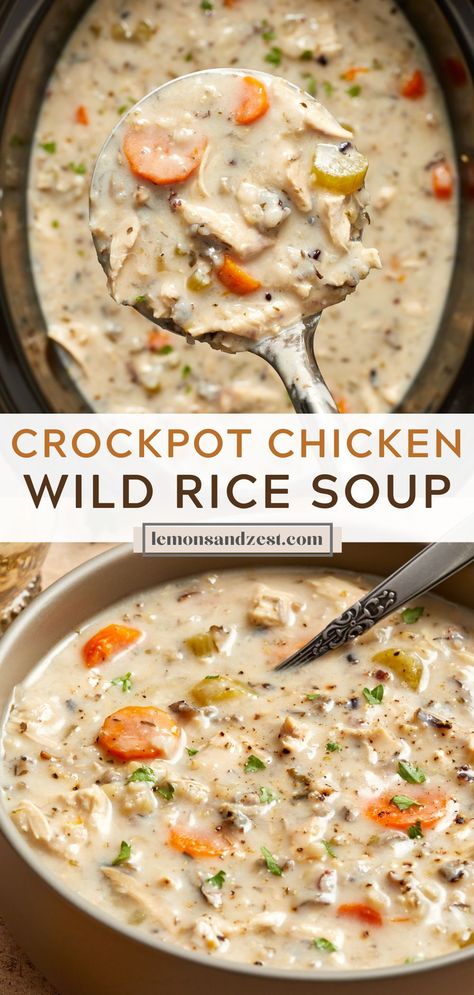 Best Creamy Crockpot Soups, Homemade Chicken And Rice Soup Crockpot, Frozen Soup Recipes, Crockpot Creamy Chicken Wild Rice Soup, Chicken Wild Rice Mushroom Soup Crockpot, Healthy Soup Recipes No Dairy, Fall Easy Crockpot Recipes, Healthy Cream Soup, Wild Rice Soup Recipes Crock Pot