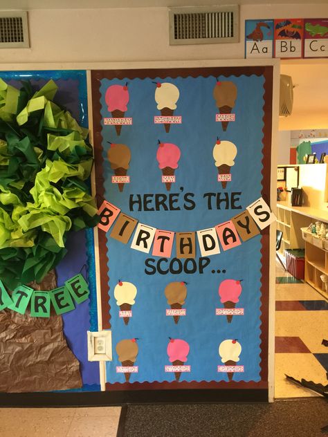 Birthday bulletin board! Bulletin Birthday Board Ideas, Classroom Birthday Bulletin Board Ideas, Class Birthday Wall Ideas, Birthday Classroom Display Ideas, Preschool Bday Boards, Birthday Wall Ideas For Preschool, Birthday Board Ideas For Preschool, Birthdays Bulletin Board Ideas, Birthday Display Board Ideas