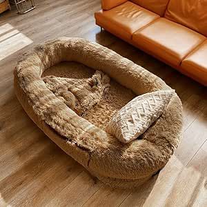 Berocia Giant Human Dog Bed for Adult and Pets Ultimate Comfort Washable Faux Fur Fluffy Large Dog Lounger Couch Bed with Soft Blanket Throw Pillow Anti-slip Nap Bed Human Giant, Giant Dog Beds, Big Dog Beds, Human Dog Bed, Human Dog, Plush Dog Bed, Marley And Me, Dog Pads, Giant Dogs