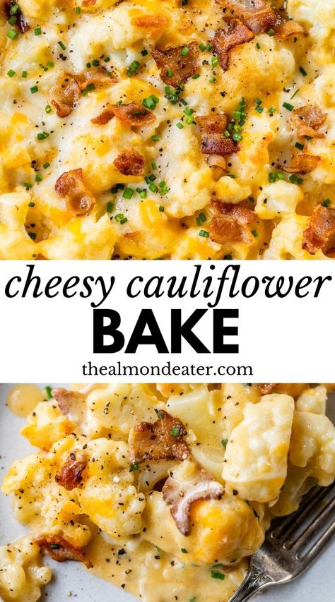 Cheesy Cauliflower Bake, Cauliflower Bake, Avocado Dip, Cheesy Cauliflower, Baked Cauliflower, Cheesy Recipes, Cooked Veggies, Veggie Side Dishes, Cauliflower Recipes