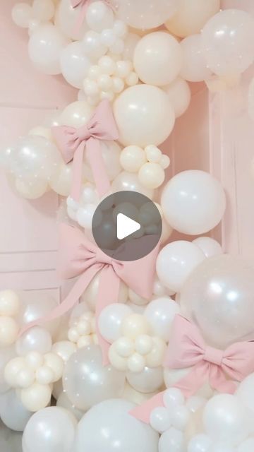 Party & Event Inspiration by Annie Harutoonian & Jessica Nerses on Instagram: "Pretty pink bows that elevate that balloon garland 🎀 by @akballoons #theeventcollectivex" Soft Pink Balloon Arch, Baby Girl Balloons Decoration, Love Shack Fancy Balloon Garland, Baptism Girl Theme, Coquette Balloon Arch, Pink Bow Balloon Arch, Pink Baptism Decorations, Balloons With Bows, Bow Balloon Garland