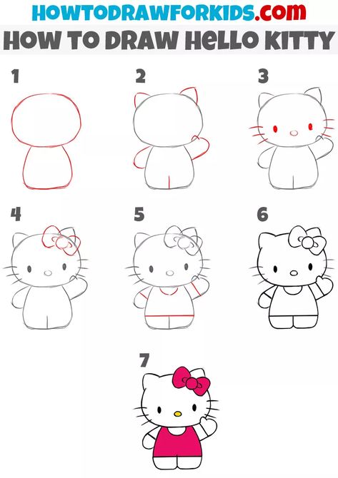 How to Draw Hello Kitty - Easy Drawing Tutorial For kids Draw Hello Kitty, 헬로키티 배경화면, Adorable Creatures, Hello Kitty Crafts, Easy Drawing Tutorial, Drawing Tutorials For Kids, Kitty Drawing, Hello Kitty Drawing, Hello Kitty Art