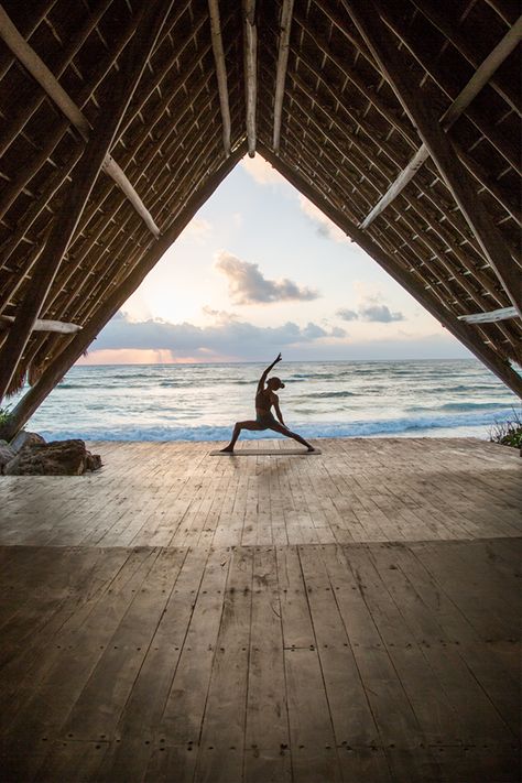 Yoga By The Beach, Beach Yoga Studio, Yoga At The Beach, Tulum Yoga, Ocean Yoga, Yoga Platform, Yoga Place, Yoga On The Beach, Beach Vacation Spots