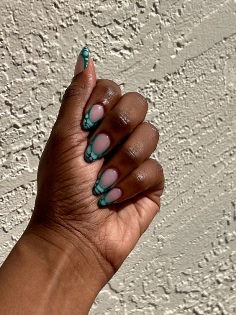 Crocodile Almond Nails, Croc Almond Nails, Almond Croc Nails, Green Croc Nails, Croc French Tip Nails, Croc Nail Design, Alligator Nails, Croc Print Nails, Crocodile Nails