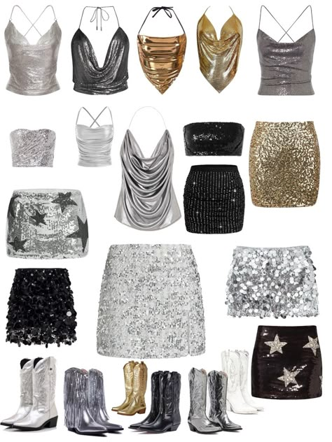 New Years Eve Outfits Glitter, New Years Outfit Inspiration, Gold Sparkle Outfit, New Year’s Eve Outfit Aesthetic, Glitter Birthday Outfit, Victoria Secret Looks, New Years Outfits Sparkly, Outfit Ideas For New Years Party, Disco And Diamonds Party Outfit