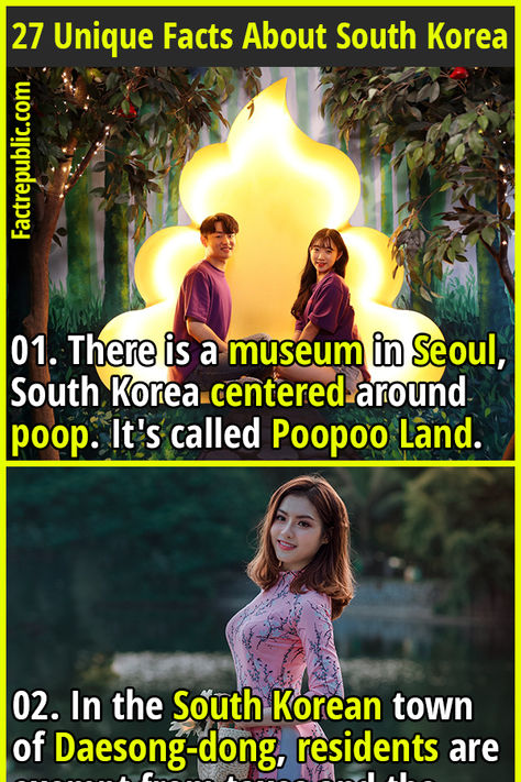 01. There is a museum in Seoul, South Korea centered around poop. It's called Poopoo Land. #southkorea #korean #asian #girls #women #female #woman #country #travel #living #world #adventure Facts About South Korea, About South Korea, 2d Cartoon, Fact Republic, Living In Korea, Half Siblings, Curious Facts, Unique Facts, South Korea Seoul