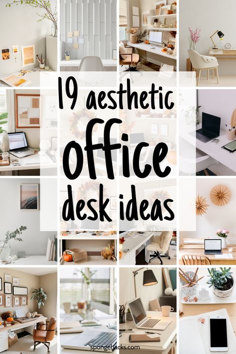 Aesthetic Cubicle Decor Office, Home Office Desk Decor Ideas, Office Themes Ideas Decor, Office Set Up Ideas Layout, Office Ideas For Work Business Decor, Office Decoration Ideas For Work, Small Therapy Office Ideas, Cozy Work Office, Office Decor On A Budget