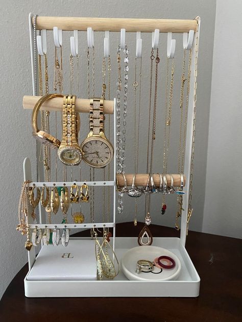 Amazon.com: ProCase Jewelry Organizer Jewelry Stand Jewelry Holder Organizer, 4-Tier Necklace Organizer with Ring Tray, Small Cute Aesthetic Jewelry Tower Storage Rack Tree for Bracelets Earrings Rings -White : Clothing, Shoes & Jewelry Bracelet And Necklace Holder, Earring Organizer Aesthetic, Vanity Jewelry Organization, Jewelry Organizer Necklace, Jewellery Stand Aesthetic, Jewellery Holder Aesthetic, Cute Vanities, Jewelry Stand Aesthetic, Cute Jewelry Holders