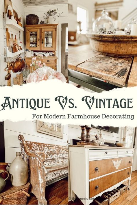 Modern Farmhouse Antique Decor, Antique Boho Farmhouse Decor, Vintage Furniture Repurposed, Antique Furniture In Kitchen, Thrifted Farmhouse Decor, Antique Decorating Ideas For The Home, Farmhouse Antique Living Room, Decorating With Vintage Items Farmhouse, Antique Wall Decor Ideas