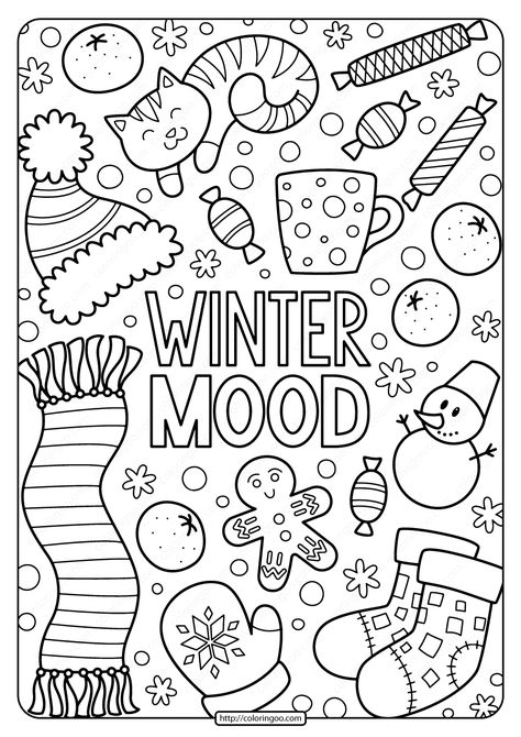 Hello Winter Coloring Pages, Winter Themed Coloring Pages, Winter Wonderland Coloring Pages, Winter Pictures For Kids, Winter Coloring Sheets, Christmas Activity Pages, Colour In Pictures, Kids Colouring Pages, Color Printables