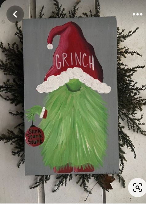 Simple Gnome Painting, Grinch Gnome Painting, Gnome Wood Sign, Gnomes Painting, Grinch Painting, Gnome Paintings, Grinch Gnome, Gnome Painting, Grinch Stuff