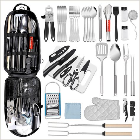 PRETTYFINE 35 Piece Camping Kitchen Utensil Set Outdoor Kitchen Gear, Outdoor Cooking and Grilling Utensil Travel Set Perfect Camping Cooking Utensils, Cooking Kit, Grilling Utensils, Portable Bbq, Camping Kitchen, Kitchen Gear, Camping Cookware, Kitchen Cooking Utensils, Cooking Utensils Set