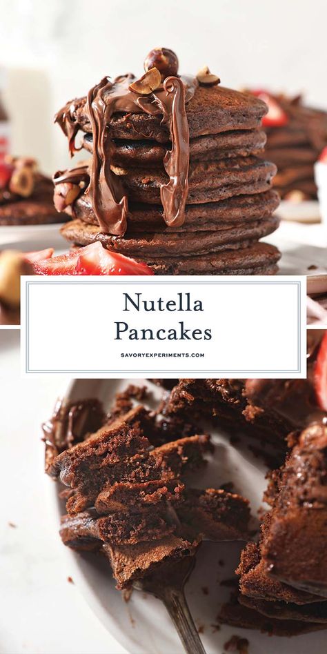 How To Make Nutella Pancakes, Nutella Pancake Recipe Easy, Nutella Breakfast Ideas, Nutella Pancakes Recipe, Pancake Flavor Ideas, Nutella Dessert Recipe, Breakfast With Nutella, Spring Pancakes, Nutella Recipes Breakfast