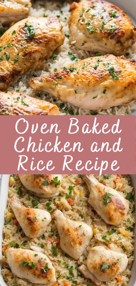 Oven Baked Chicken and Rice Recipe | Cheff Recipes One Pot Chicken Bake, Chicken Cutlet And Rice Recipes, Chicken With Bone Recipes Ovens, Oven Baked Chicken Risotto, Chicken And Rice In Oven Recipes, Chicken And Rice Baked In Oven Easy, Chicken Baked Dishes, One Pan Chicken Dinner Baking, Oven Bake Meal Prep