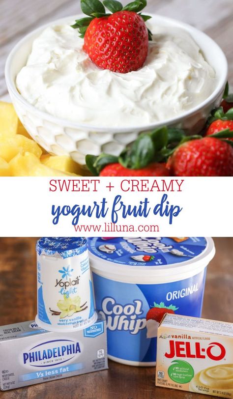 In just minutes, mix together an amazingly sweet and creamy vanilla Yogurt Fruit Dip. Serve with your favorite fruit! #yogurtfruitdip #fruitdip #dip #fruit #diprecipes Fruit Dip With Vanilla Pudding, Fruit Dip With Pudding, Fruit Dip Pudding, Fruit And Fruit Dip, Low Fat Fruit Dip, Pampered Chef Fruit Dip, Fruit Dip Made With Yogurt, Strawberry Yogurt Fruit Dip, Healthier Fruit Dip