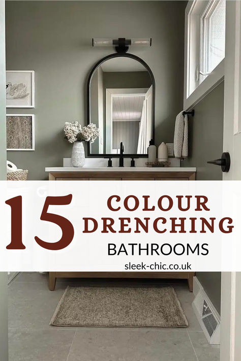 Immerse yourself in the world of colour drenching, where a single colour dictates the mood and atmosphere of your bathroom space. Our 15 innovative ideas will guide you on how to beautifully execute colour drenching in your bathroom, turning it into a stunningly cohesive retreat. Colors To Paint Small Bathroom, Transitional Bathroom Paint Colors, Bathroom Interior Color Inspiration, Peach And Grey Bathroom Ideas, One Colour Bathroom, Grey Bathroom Accent Colors, Sw Retreat Bathroom, Small Bathroom Remodel Colors, Bathroom Ideas Modern Colour