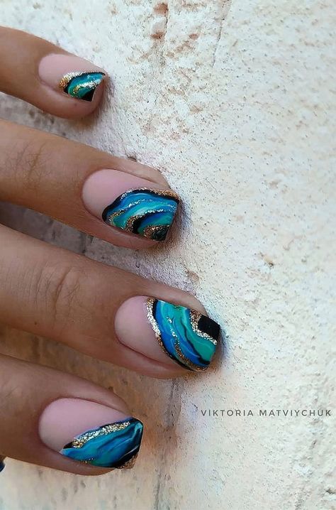 41 Pretty Nail Art Design Ideas To Jazz Up The Season : Blue and gold geode nails Geode Nails, Nails March, March Nails, Nails Pretty, Art Design Ideas, Finger Nail Art, Nail Art For Beginners, Matte Nails Design, Pretty Nail Art Designs