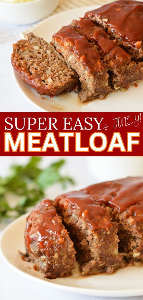 a sliced meatloaf on a plate. Small Meatloaf Recipe, 1 Pound Meatloaf Recipe, One Pound Meatloaf Recipe, Moist Meatloaf Recipes, Juicy Meatloaf, Ground Beef Meatloaf, Beef Meatloaf Recipes, Tasty Meatloaf Recipe, Easy Meatloaf Recipe