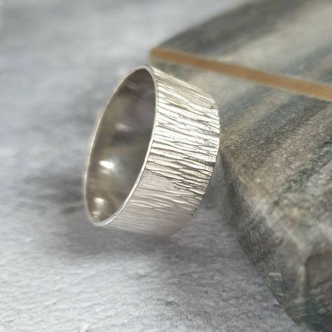 Tree Bark Texture, Bark Texture, Wide Silver Ring, Hammered Silver Ring, Handmade Sterling Silver Rings, Silver Design, Mens Silver Rings, Tree Bark, Handmade Rings