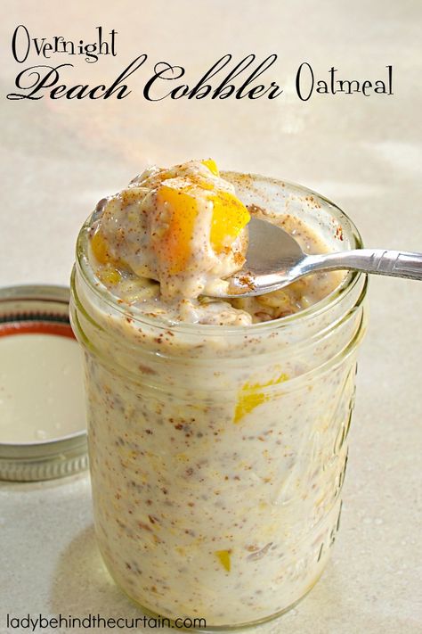 Overnight Peach Cobbler Oatmeal Overnight Oatmeal, Peach Cobbler Oatmeal, Overnight Oats Recipe Easy, Best Overnight Oats Recipe, Overnight Oatmeal Recipes, Oat Recipes Healthy, Overnight Oats Recipe Healthy, Overnight Oats Healthy, Eat Better