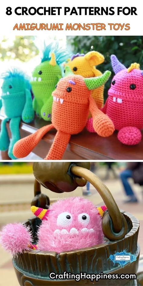 Discover a world of cuddly creatures with these amigurumi monster crochet patterns. From quirky to cute, these designs are perfect for unleashing your creativity. Curated by Crafting Happiness. Crochet Amigurumi Monsters Free Patterns, Fast Crochet Stuffed Animals, Easy Crochet Monster Pattern Free, Crochet Stuffie Patterns, Fun Amigurumi Patterns, Crochet Worry Monster, Unique Crochet Projects Free, Crochet Toy Ideas, Unique Amigurumi Free Pattern