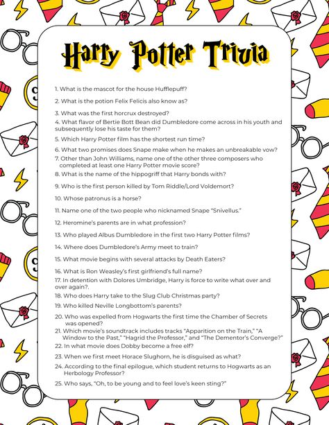 Harry Potter trivia questions with a pair of Harry Potter glasses in the background Harry Potter Riddles And Answers, Harry Potter Questions, Harry Potter Trivia Questions, Harry Potter Weekend, Harry Potter Trivia, Harry Potter Trivia Quiz, Hogwarts Quiz, Harry Potter Activities, Harry Potter House Quiz