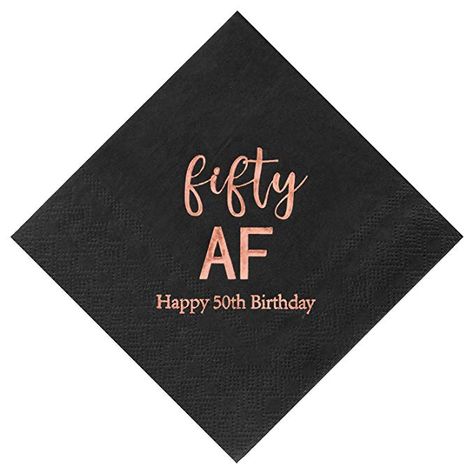 Rose Gold And Black 50th Birthday Party, 50th Birthday Napkins, 50th Birthday Party For Women, 80th Birthday Party Decorations, Party Cake Table, Birthday Cocktail, Happy 50th Anniversary, Rose Gold Party Decor, 40th Birthday Party Decorations