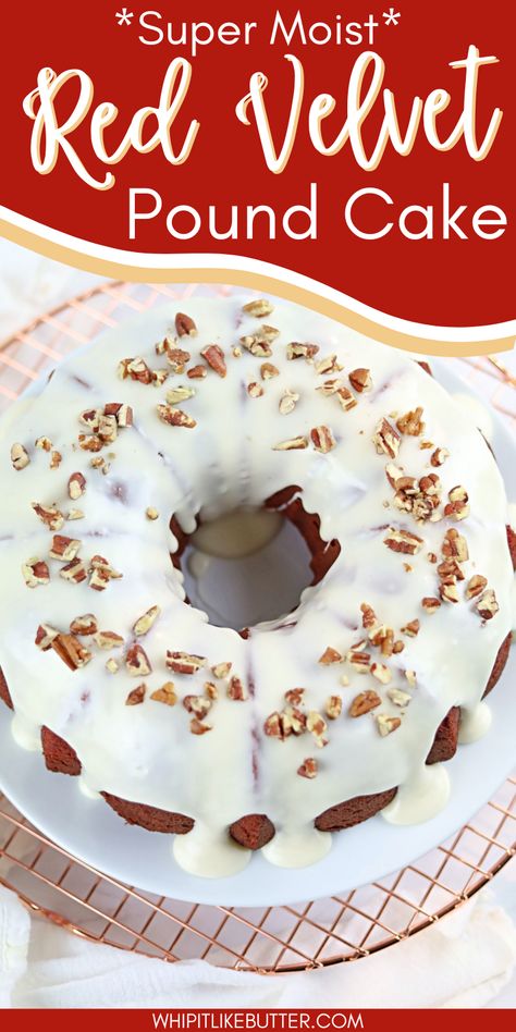 Red Velvet Cake Bundt, Moist Red Velvet Bundt Cake, Red Velvet Pound Cake With Cream Cheese, Red Velvet Cake With Cream Cheese Icing, Red Velvet Pound Cake Recipe, Red Velvet Pound Cake, Whipping Cream Pound Cake, Red Velvet Bundt, Slow Roast Pork