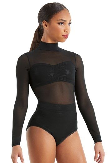 Long Sleeve Mesh Leotard | Balera™ Lisette Aesthetic, Pole Costume, Black Dahlias, Black Dance Costumes, Chicago Costume, Christmas Showcase, Cute Dance Costumes, Mesh Leotard, Lyrical Dresses