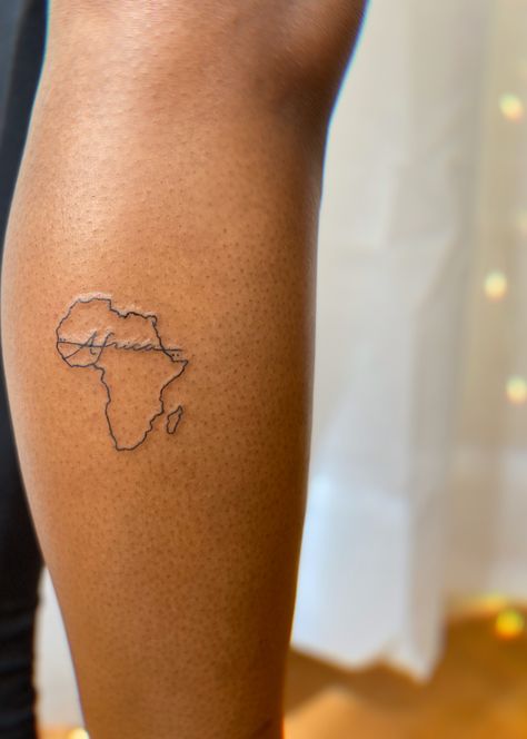 Africa, tattoo, black, black woman Back Tattoo Inspo Black Women, Beginner Tattoos Ideas Black Women, Tattoo Inspiration Black Women, Subtle Tattoos For Black Women, Single Line Tattoo Black Woman, Africa Shape Tattoo, Discreet Tattoos Black Women, Tattoo Ideas Africa, Small African Tattoo For Women