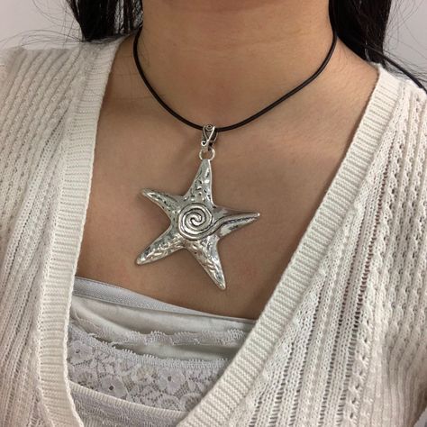 Large star ! Cord black leather necklace Y2k Pendants, Y2k Pendant Necklace, Y2k Star Necklace, Adjustable Y2k Style Necklaces, Handmade Adjustable Y2k Style Necklaces, Street Style Necklace, Y2k Street Style, Y2k Necklace, Black Leather Necklace