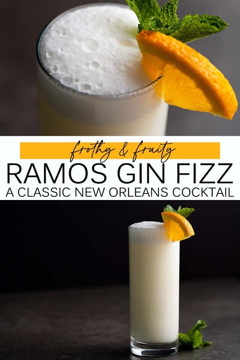 Ramos Fizz Recipe, Ramos Gin Fizz Recipe, Gin Fizz Recipe, Fizz Drinks, Gin Fizz Cocktail, Ramos Gin Fizz, Breakfast Drinks, Flavoured Gin, Mint Simple Syrup