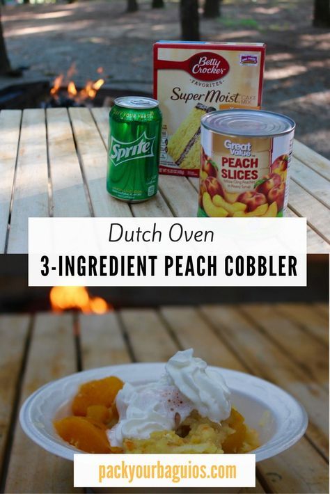 Oven Peach Cobbler, Dutch Oven Cobbler, Dutch Oven Peach Cobbler, Dutch Oven Desserts, Dutch Oven Camping Recipes, Cooking Camping, Cobbler Easy, Dutch Oven Camping, Camping Desserts