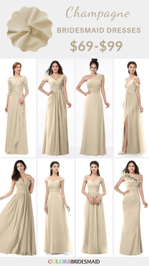 Champagne bridesmaid dresses on sale $69-99, in 600+ custom-made styles and all sizes. 150+colors, made to order, fast arrived, color sample available. #colsbm #bridesmaids #bridesmaiddresses #champagnewedding #weddingideas #champagnedress b1286 August Wedding Colors, Bridesmaid Dresses White, Vintage Wedding Colors, Braidsmaid Dresses, Champagne Wedding Colors, Gray Wedding Colors, Wedding Colors Red, White Bridal Gown, Wedding Color Combos