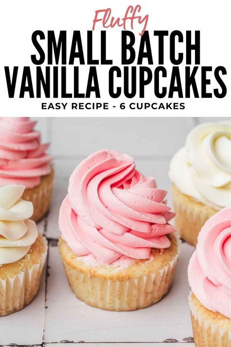 Explore our delightful small batch vanilla cupcakes recipe, ideal for whipping up a quick sweet treat. With this easy recipe, you'll create a half-dozen soft, moist cupcakes, ensuring no leftover ingredients go to waste. These versatile delights are the perfect canvas for a variety of toppings, making them a versatile and delightful addition to any occasion. Half Dozen Cupcake Recipe, Single Cupcake Recipe, Small Batch Vanilla Cupcakes, Vanilla Frosting For Cupcakes, Moist Cupcake Recipes, Mini Cupcake Recipes, Small Batch Cupcakes, Vanilla Cupcakes Recipe, Easy Vanilla Cupcakes