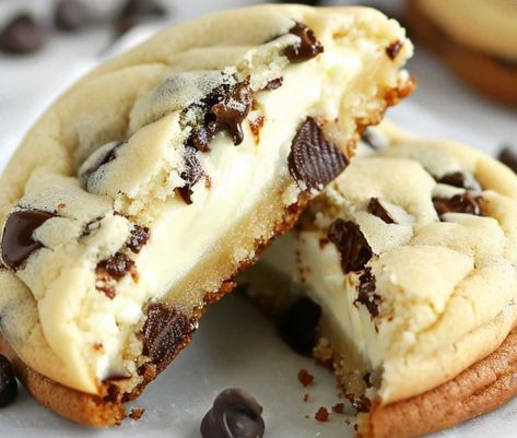 Chocolate Chip Cheesecake Cookies – Chloe foods Carmel Cheesecake Crumble Cookie, Cream Cheese Brownie Cookies, Cheesecake Chocolate Chip Cookies, Cheesecake Stuffed Chocolate Chip Cookie, Chocolate Chip Cheesecake Cookies, Chess Cookies, Easy Desserts To Impress, Chocolate Chip Cheesecake Cookies Recipe, Cake Recipe Strawberry