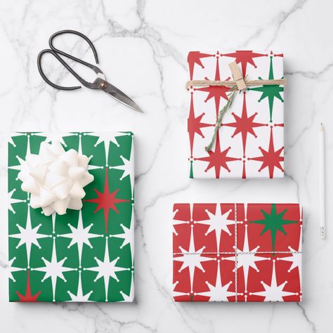 Wrapping Paper Design, Holiday Wrapping Paper, Mid Century Christmas, Wrapping Paper Christmas, Jolly Christmas, Wrapping Ideas, Christmas Star, Christmas Wrapping Paper, Modern Christmas