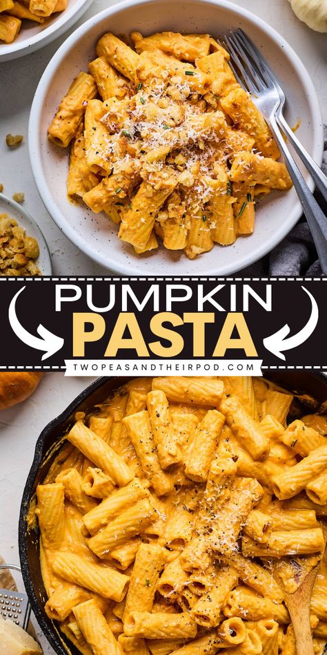 This Pumpkin Pasta is an easy Fall recipe that's creamy, cozy, and comforting! Add this delicious pasta recipe to your favorite pumpkin food ideas! Cheesy Pumpkin Pasta, Pumpkin Pasta Dough, Pumpkin And Ricotta Recipes, Classic Fall Recipes, Fall Meals Easy, Pumpkin Feta Pasta, Fall Instapot Recipes, Halloween Pasta Recipes, Easy Fall Lunch Ideas