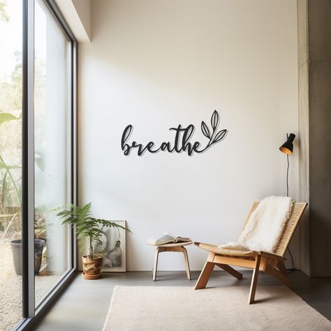 Breathe Metal Wall Art, Mindfulness Decor, Relaxation Inspired Sign, Zen Wall Hanging, Peaceful Home Accessory, Modern Meditation Artwork by WHICHDECO on Etsy Meditation Place Home, Small Meditation Space Nook, Meditation Area Ideas, Peaceful Room Ideas, Spiritual Decor Ideas Home, At Home Meditation Space, Zen Den Meditation Rooms, Zen Corner Ideas, Zen Decorating Ideas